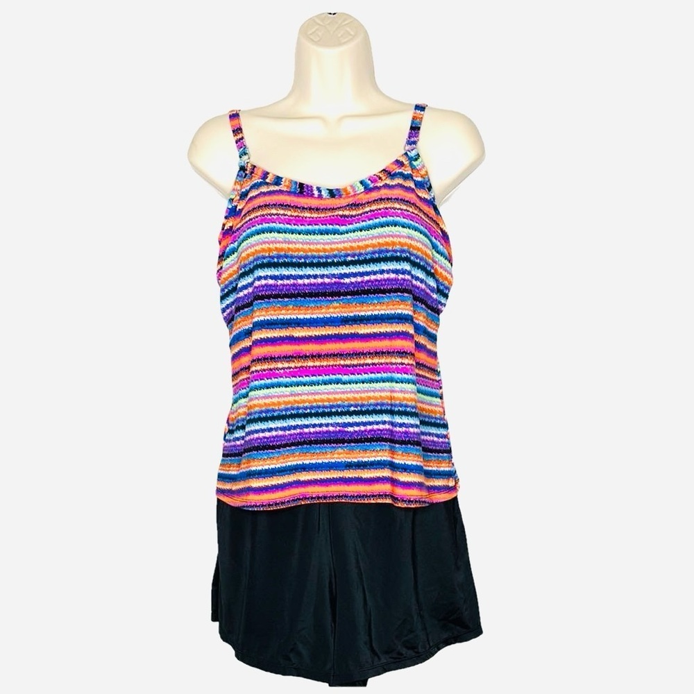 Trimshaper One Piece Swimsuit, Size 14, Black& Multi Colors